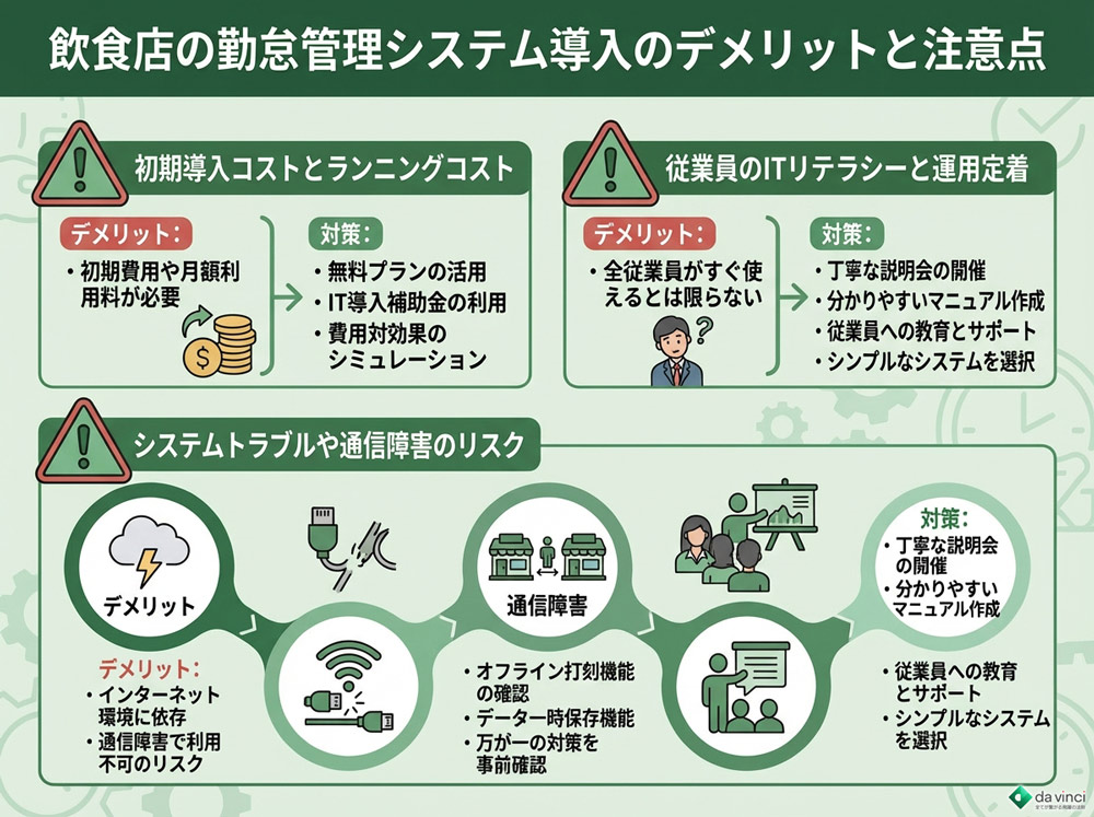 飲食店の勤怠管理システム導入のデメリットと注意点