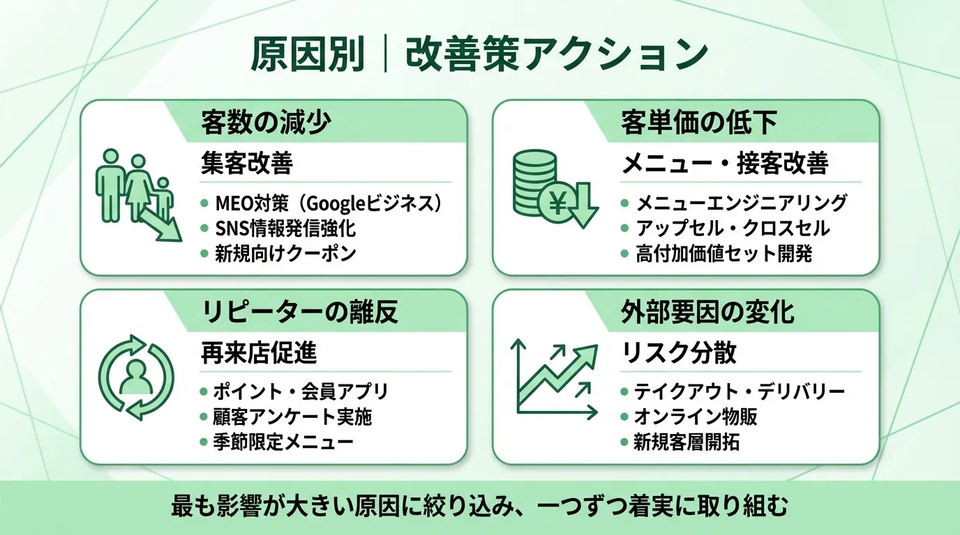 売上が落ちた原因別｜今すぐ実践できる改善策
