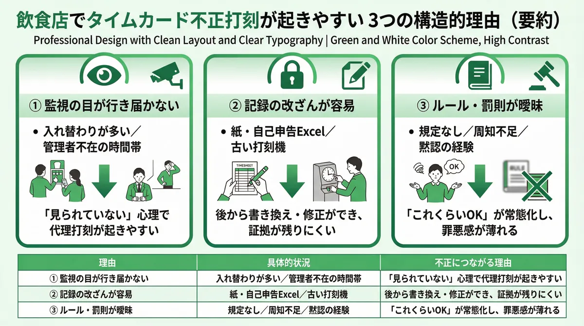 飲食店でタイムカード不正打刻が起きやすい「3つの構造的理由」