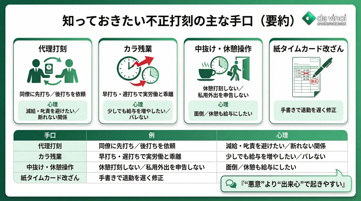 知っておきたい不正打刻の主な手口