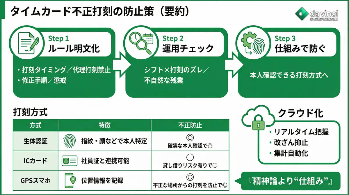 タイムカード不正打刻の防止策|ルール整備から仕組みまで